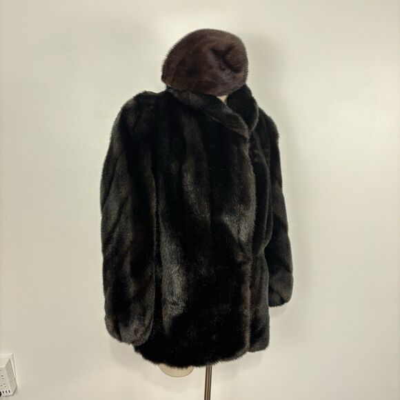 VTG 50s Hillmoor New York Faux Mink Fur Coat Black Brown Mid Century USA Made - Picture 7 of 13